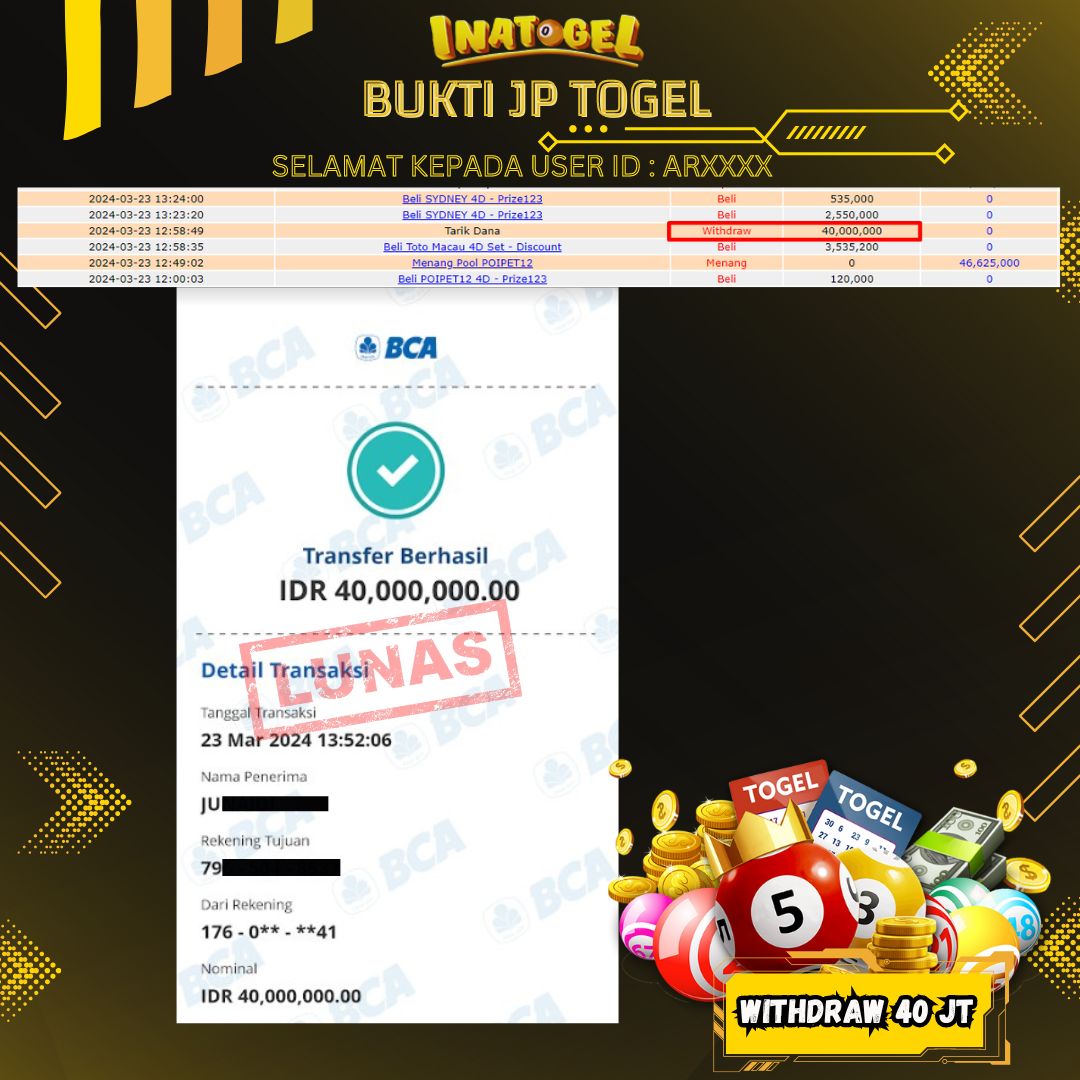 BUKTI PEMBAYARAN JP TOGEL POIPET12 Rp40,000,000,- LUNAS