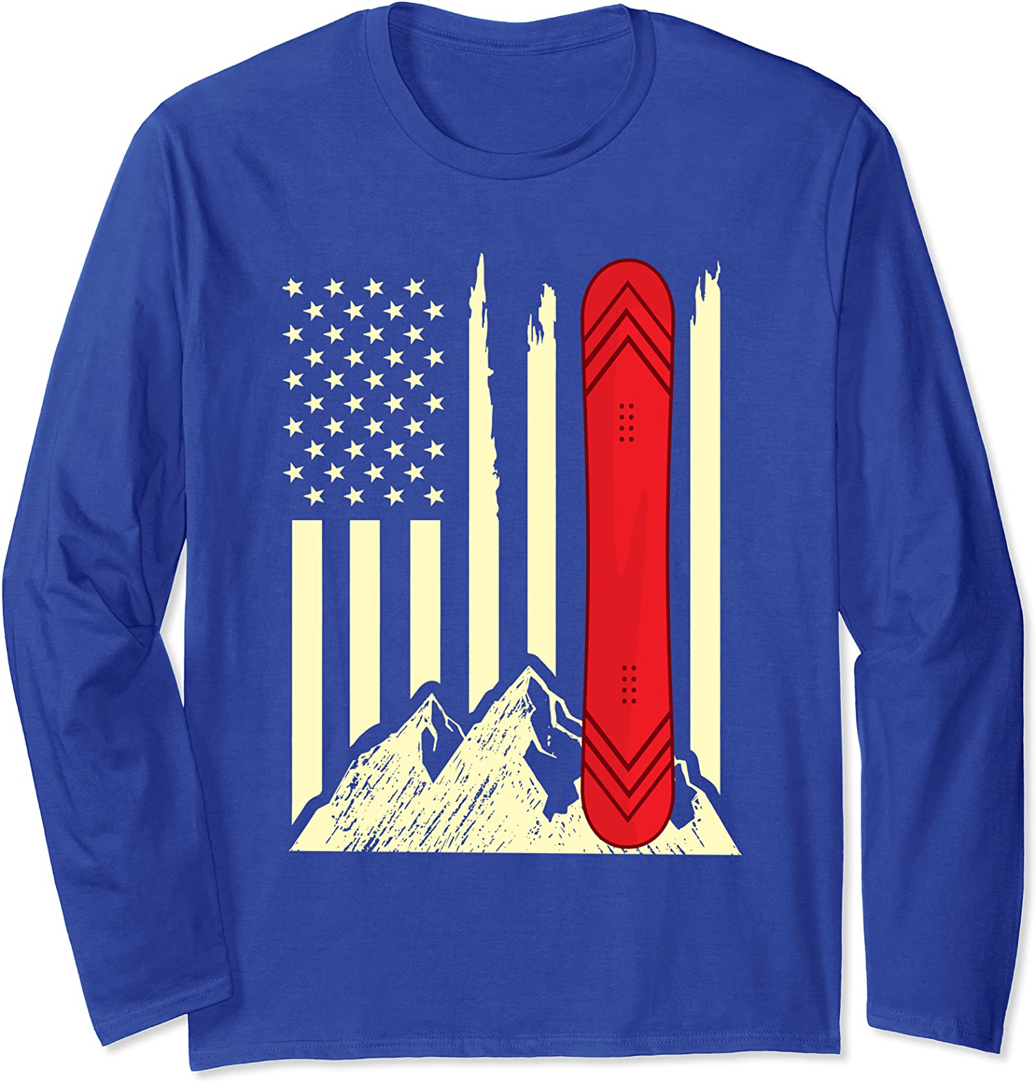 Skiing Snowboard American Flag Snowboarder Sport Long Sleeve T-Shirt