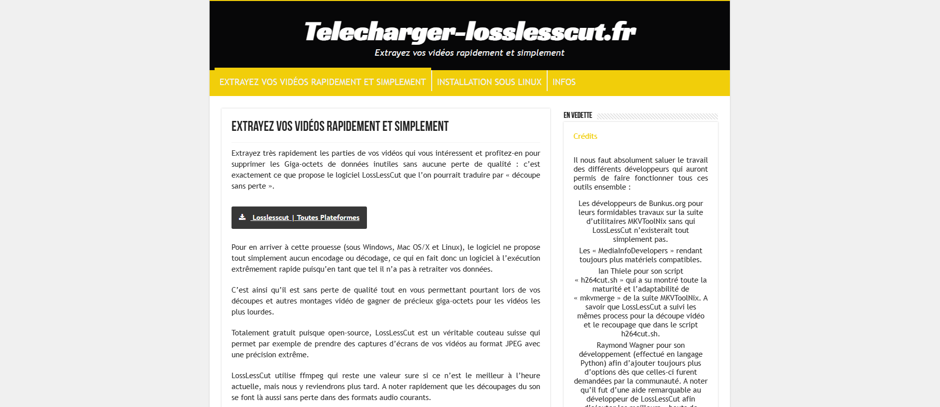 Forensic screenshot of telecharger-losslesscut.fr showing the phishing page layout