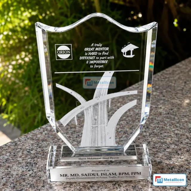 Premium Custom Crystal Crest With 2d Print Plaque