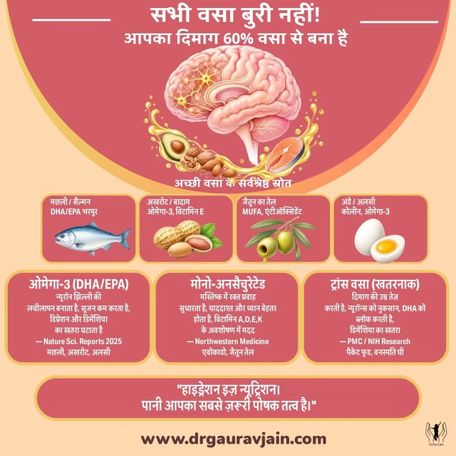 🧠 सभी वसा बुरी नहीं! आपका दिमाग 60% वसा से बना है — इसे सही पोषण दें।