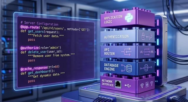 MCP server Python code architecture showing decorated handlers for resources tools and prompts in flight booking use case