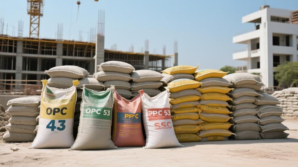 different cement grades OPC PPC PSC bags at construction site India
