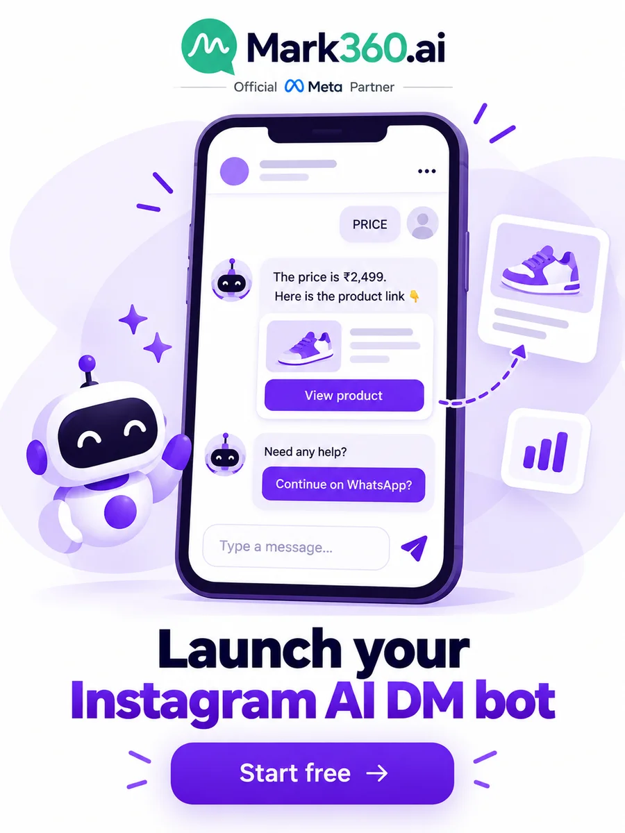 Launch your Instagram AI DM bot on Mark360 and continue hot leads on WhatsApp