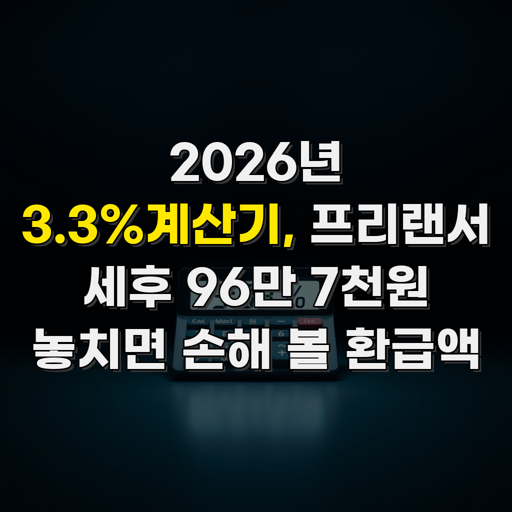 2026년 3.3%계산기, 프리랜서 세후 96만 7천원 놓치면 손해 볼 환급액