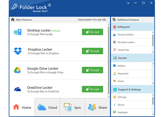 Folder Lock cloud locker interface for securing synchronized Teams files