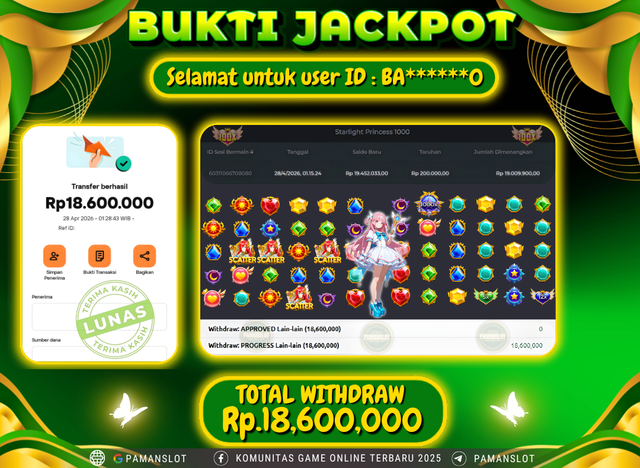 Selamat kepada Member PAMANSLOT Game Starlinght Princess 1000  : BA******0