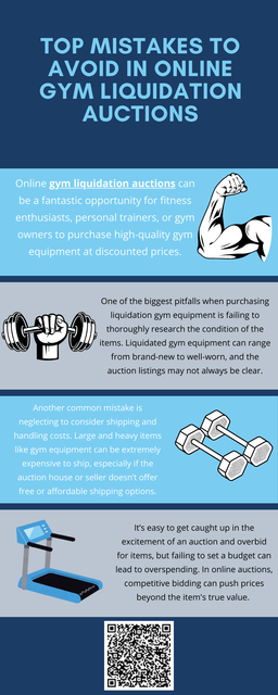 When participating in gym liquidation sales, avoid common pitfalls to maximize your investment. Steer clear of overlooking equipment conditions, failing to set a budget, and neglecting to research auction terms. Additionally, be cautious about impulse bidding and ensure you account for shipping costs. By sidestepping these mistakes, you can secure quality gym equipment at great prices. To know more visit here https://www.auctionmasters.com/industries/fitness-center-and-gym-equipment-auctions-1
