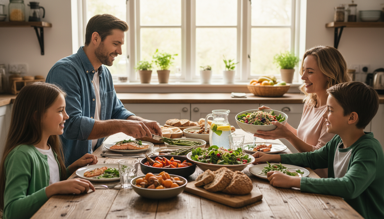 cenas saludables fáciles con verduras proteína y plato equilibrado