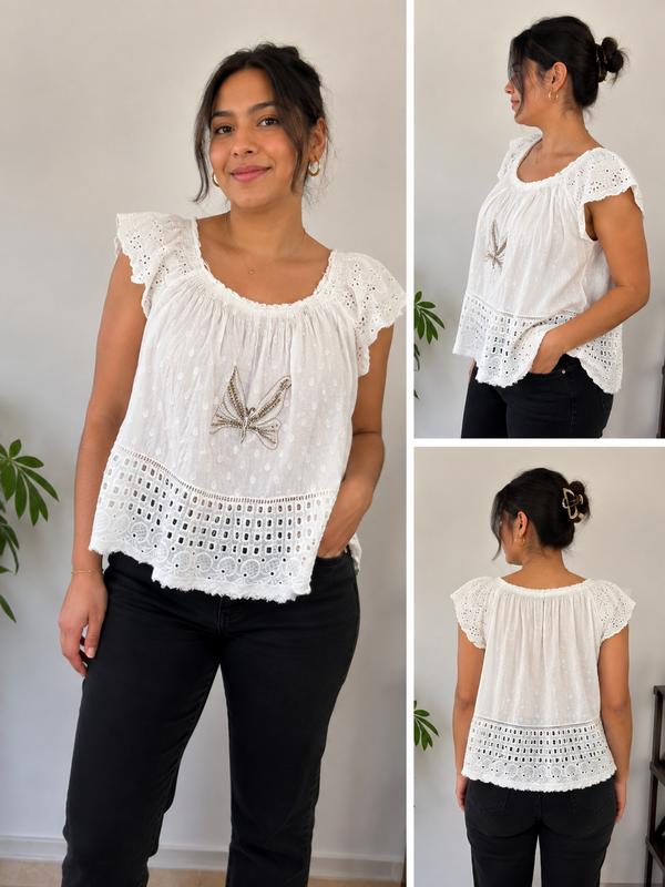 Camisa blanca - piedras mariposa - SEGUNDA MANO . Calidad: Buen estado
