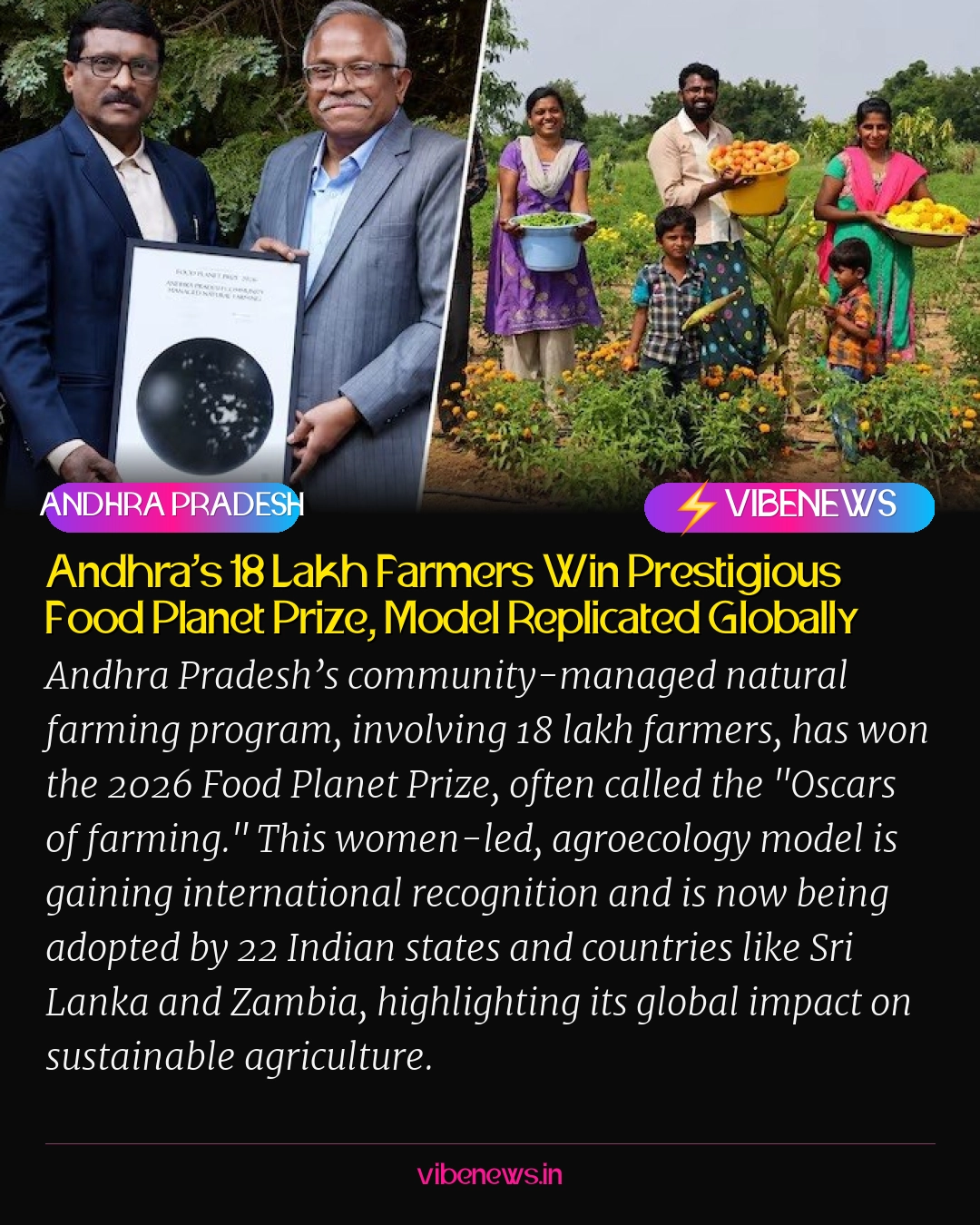 Andhra’s 18 Lakh Farmers Win Prestigious Food Planet Prize, Model Replicated Globally