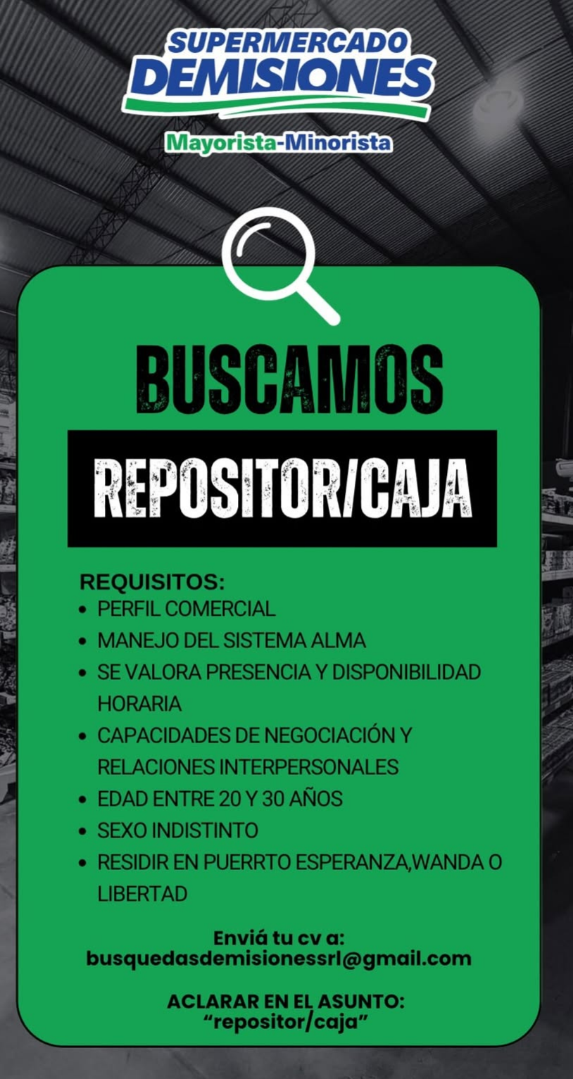 Se Busca Personal para Repositor / caja en Puerto Esperanza caja en Puerto