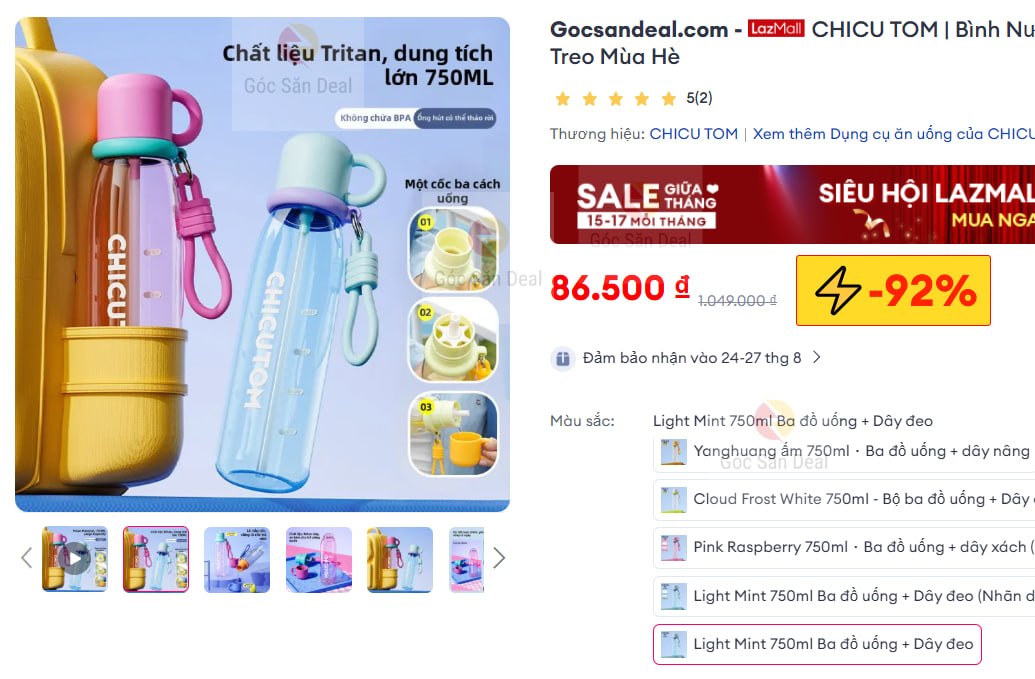 CHICU TOM | Bình Nước Học Sinh Tritan Dây Treo Mùa Hè