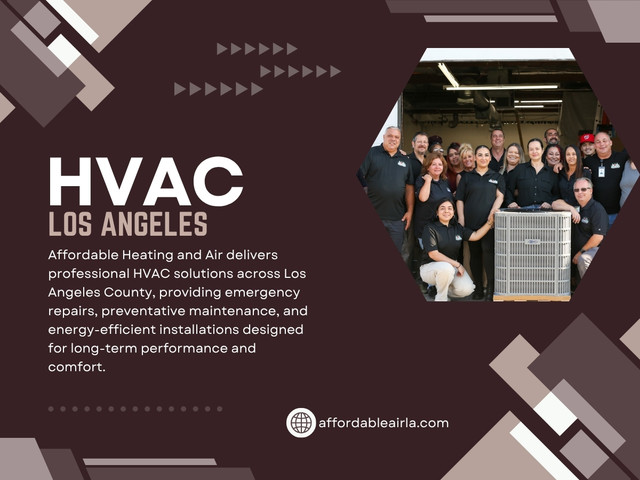 In many cases, HVAC Los Angeles technicians find problems related to clogged filters, airflow restrictions, dirty coils, or aging components that are forcing the system to work harder than necessary.

Find us on Google Map: https://maps.app.goo.gl/AmnAG3GCtMLZFQca6

Contact: Affordable Heating and Air
Address: 9601 Cozycroft Ave Unit 1, Chatsworth, CA 91311, United States
Customer Service: +1-818-722-1332

Read our blogs:
https://affordableairla.wordpress.com/
https://penzu.com/public/527aa46004f6477f
https://all4webs.com/affordableairla/hvacinlosangeles.htm

More Links:
https://allmyfaves.com/affordableairla
https://gravatar.com/affordableairla
https://audiomack.com/affordableairla/