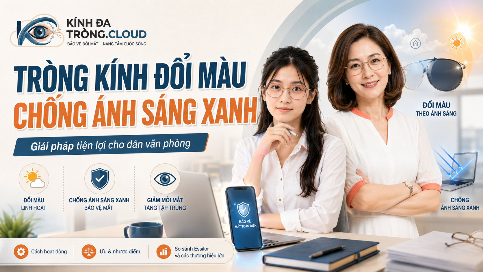 Ảnh bìa: Tròng kính đổi màu chống ánh sáng xanh