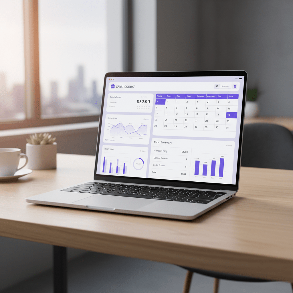 Hotel OTA dashboard with booking charts and inventory