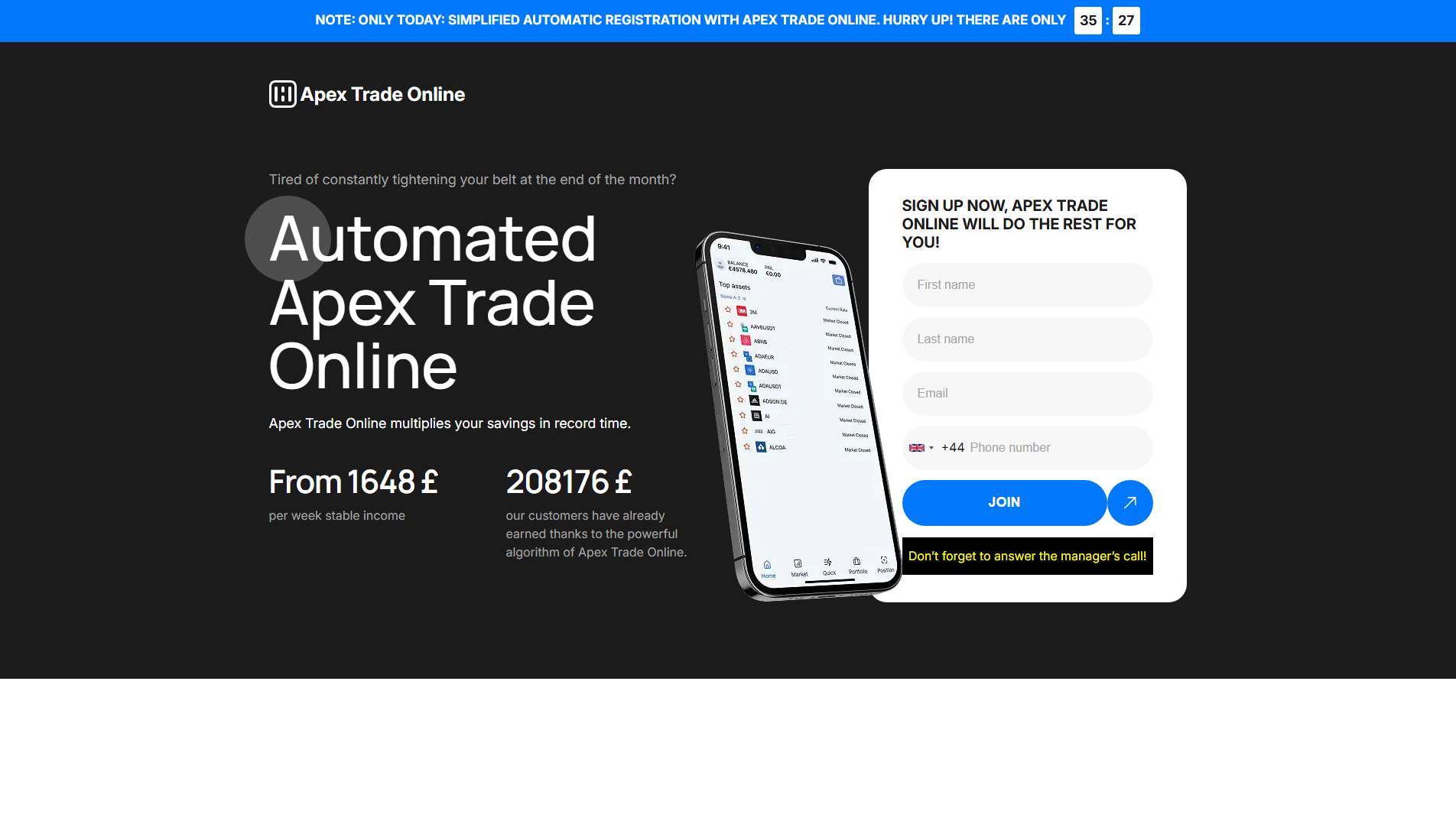 Stored capture of apextradeonline.net