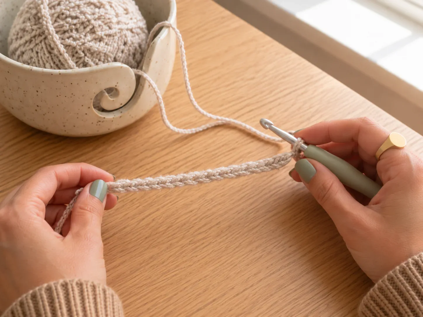 Cozy Bouclé Ear Warmer: Chain to the project width