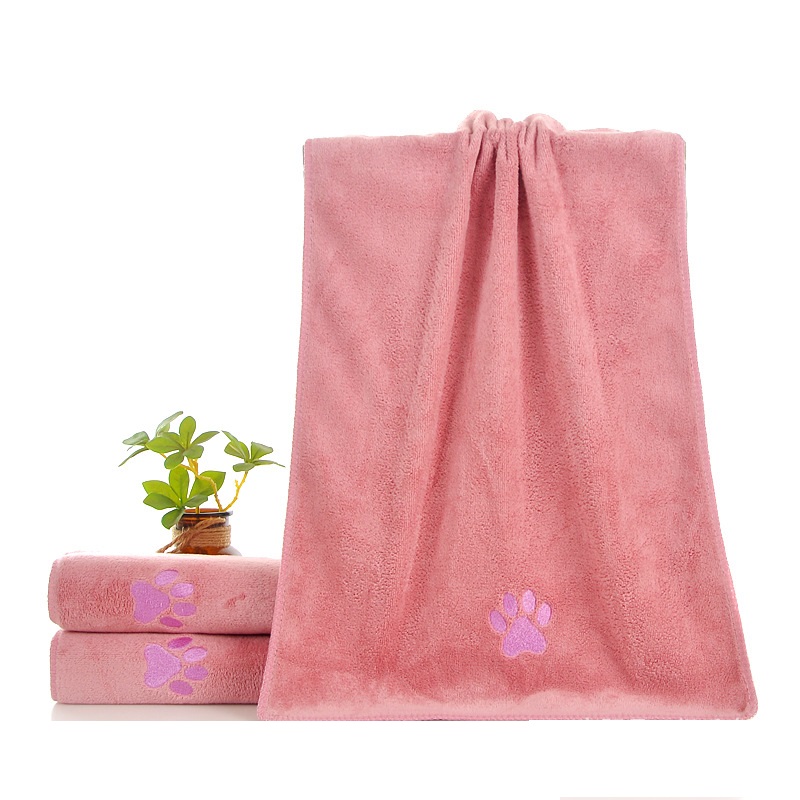 Pink 70*140cm Pet Drying absorbent Towel for Dogs and Cats - Quick Dry Super Absorbent Microfiber Bath Towel with Paw Print Design - Large Size Grooming Towel for Pets