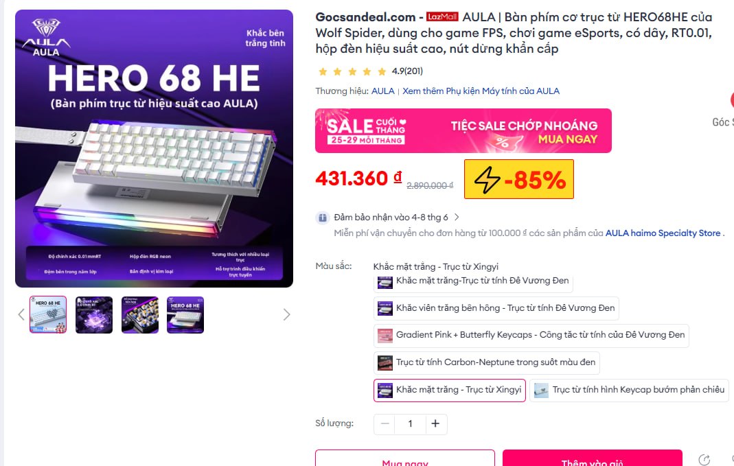 AULA | Bàn phím cơ trục từ HERO68HE của Wolf Spider, dùng cho game FPS, chơi game eSports, có dây, RT0.01, hộp đèn hiệu suất cao, nút dừng khẩn cấp