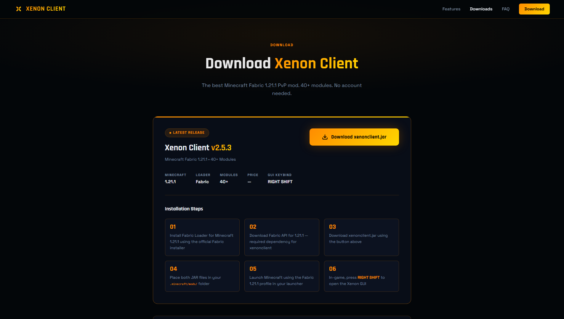 Screenshot of xenonclient.org