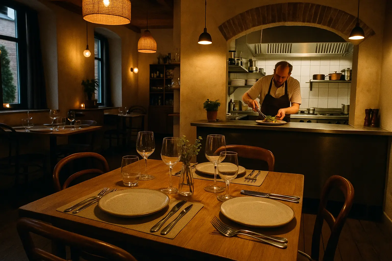 Gourmetrestaurant med elegant servering og dækket bord i Jylland