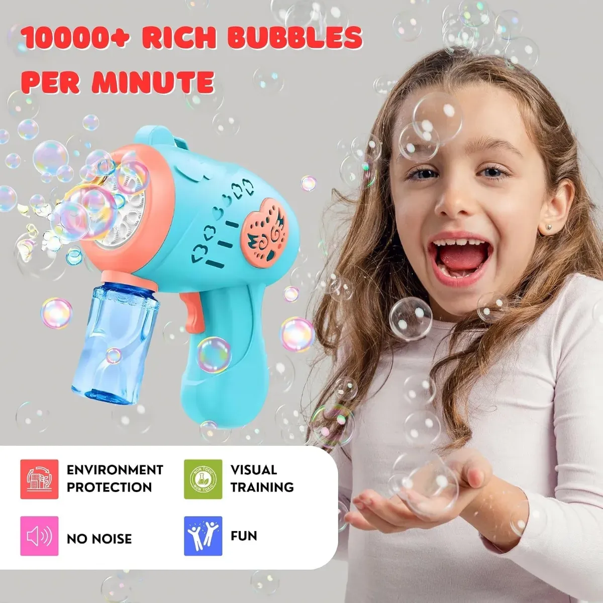 RAINBOW RIDERS Automatic Color Bubble Machine Gun Leak-Proof with 1 Bubble Solution 5000+ Bubbles Per Minute and Blower - ToyMall Manjeri