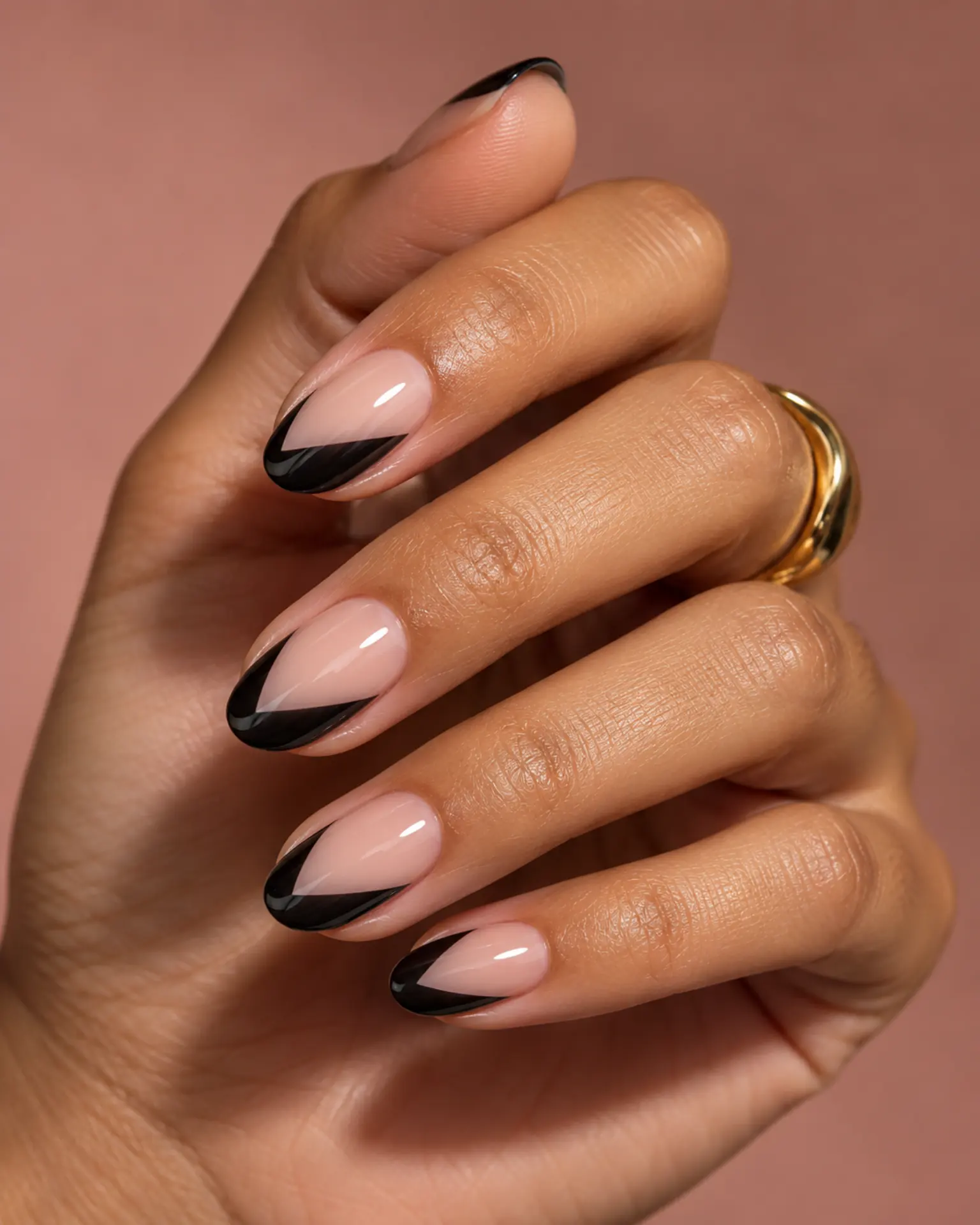 Black Side-French Sweep manicure inspiration for black nail ideas