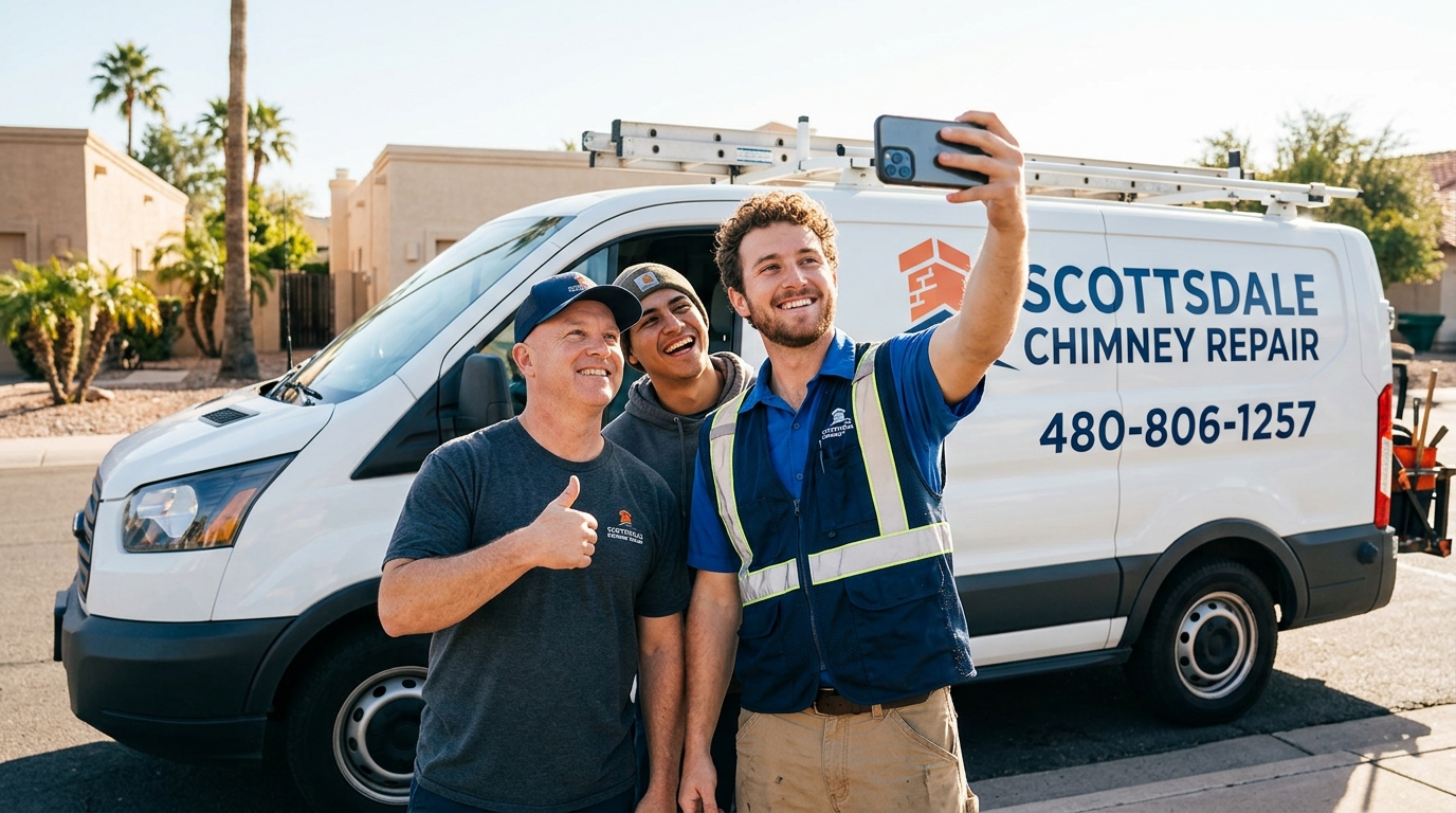 Chimney inspection on a Scottsdale rooftop
