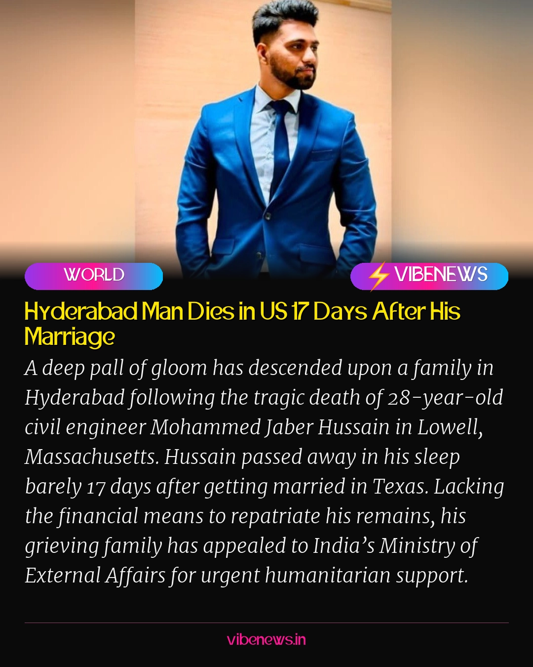 Hyderabad Man Dies in US 17 Days After His Marriage