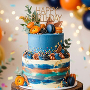 Simple buttercream birthday cake for men with dark chocolate frosting and minimalist design