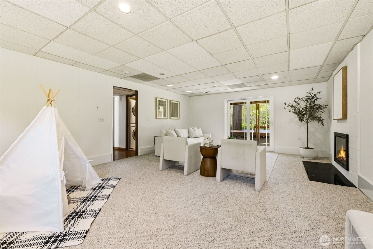 Custom lighting and flooring living area