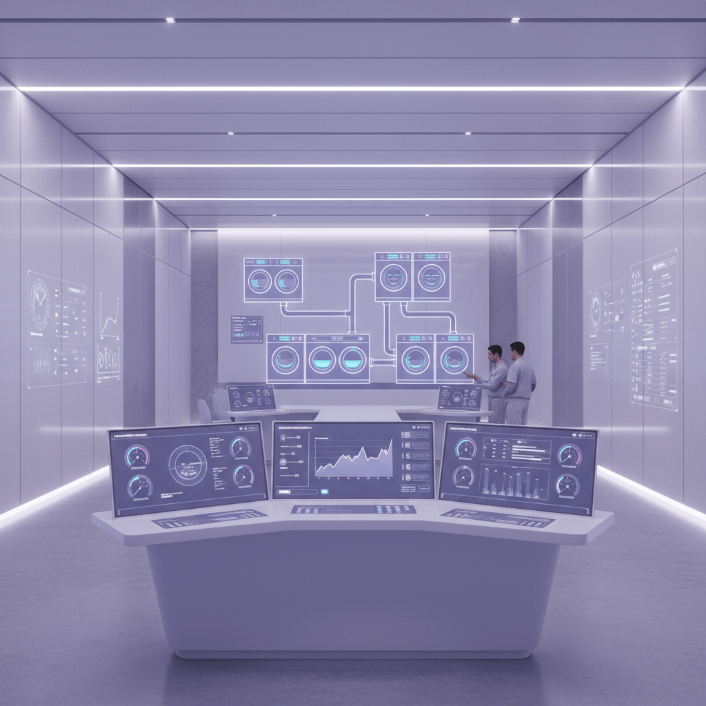Connected hotel laundry equipment with real-time monitoring dashboard