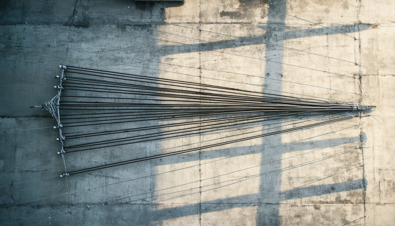 A tensegrity model holds itself together through distributed tension — a geometry that compression alone cannot replicate or understand.