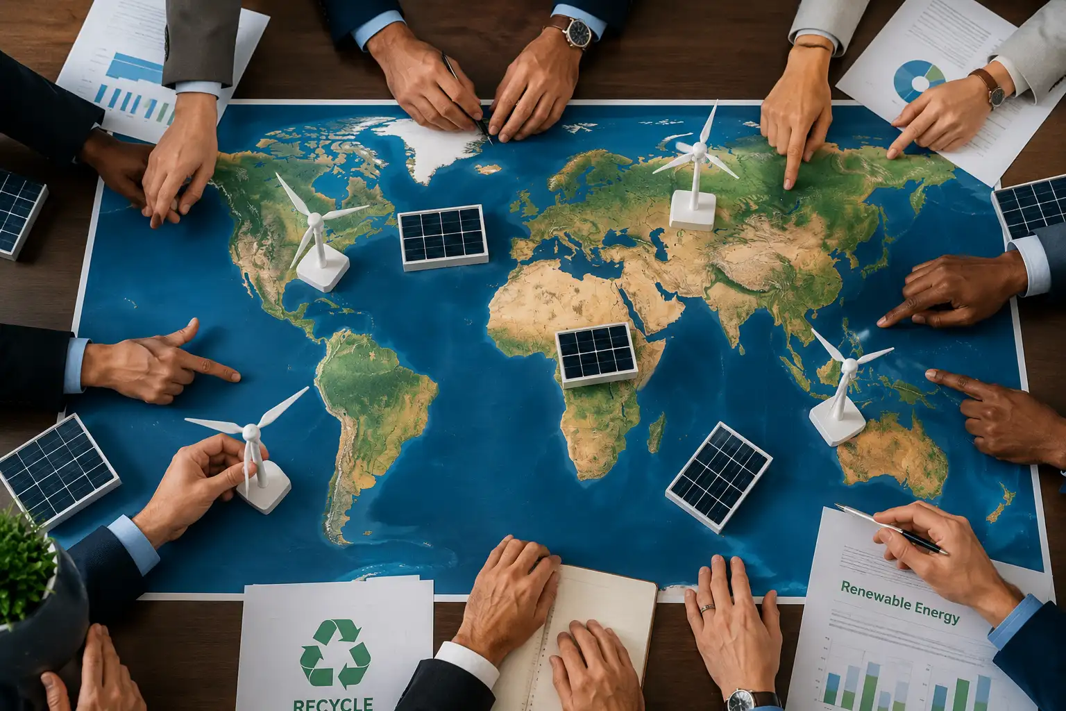 Global renewable energy partnership network with world map