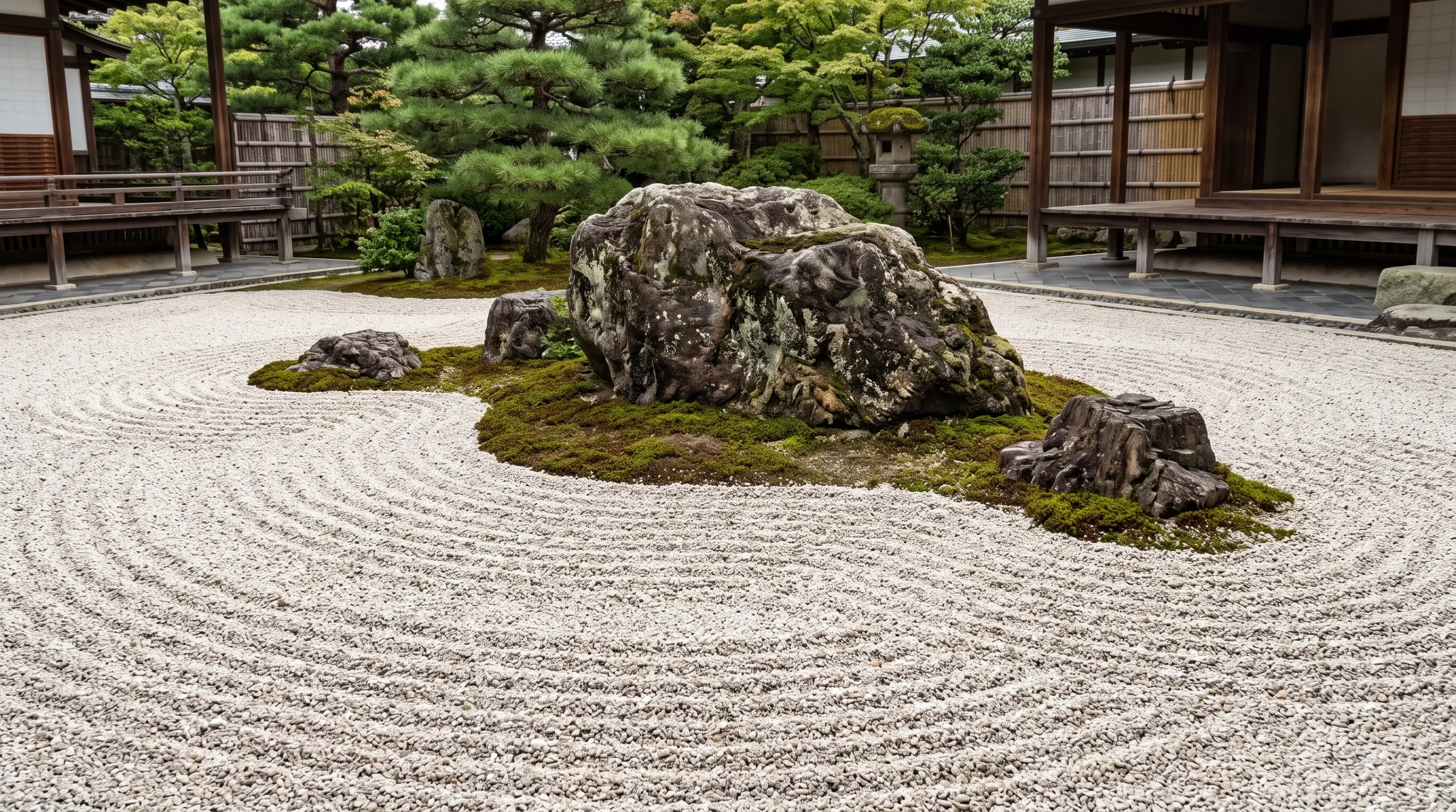 Japanese Zen Raked Gravel Garden