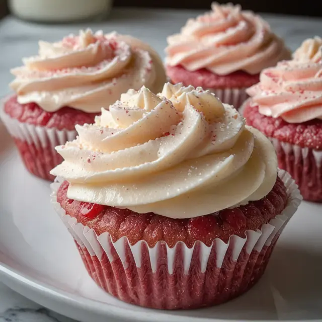 Pink Velvet Cupcakes with Vanilla Frosting