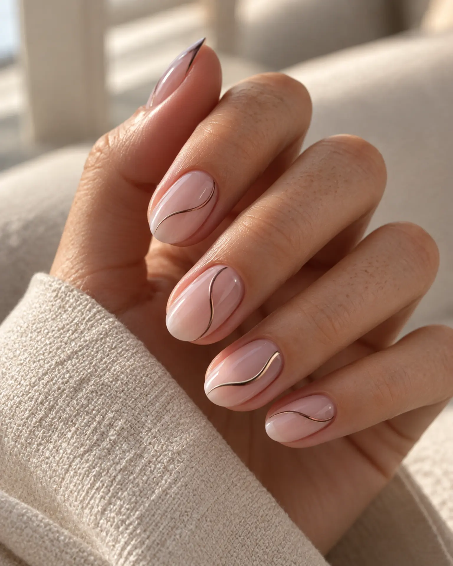 Winter Fine-Line Swirl manicure inspiration for winter nail ideas