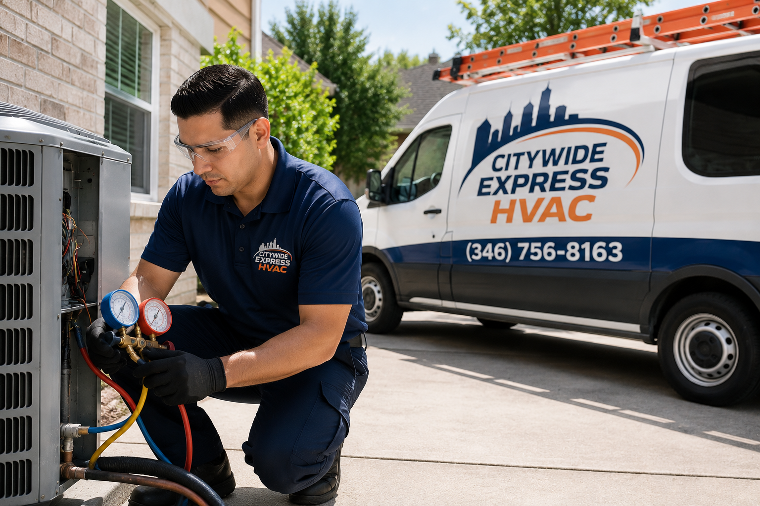 Citywide Express HVAC technician servicing an air conditioning system