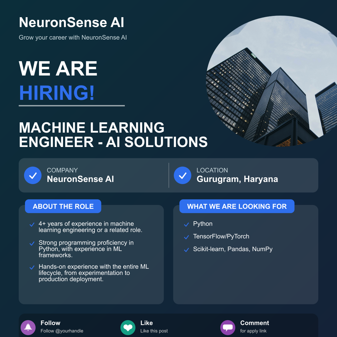 NeuronSense AI Hiring Machine Learning Engineer - AI Solutions | Latest Job Opening