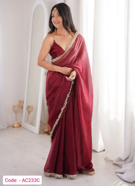Red color satin silk saree