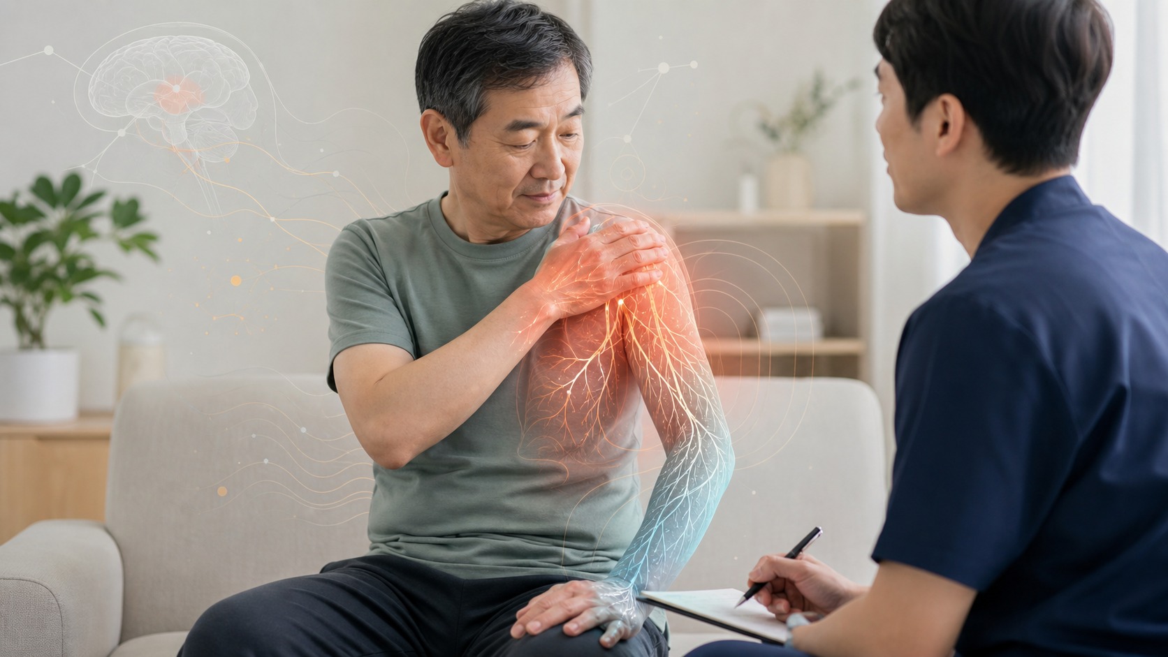 脳卒中後の麻痺側の痛みやしびれを示すイメージ