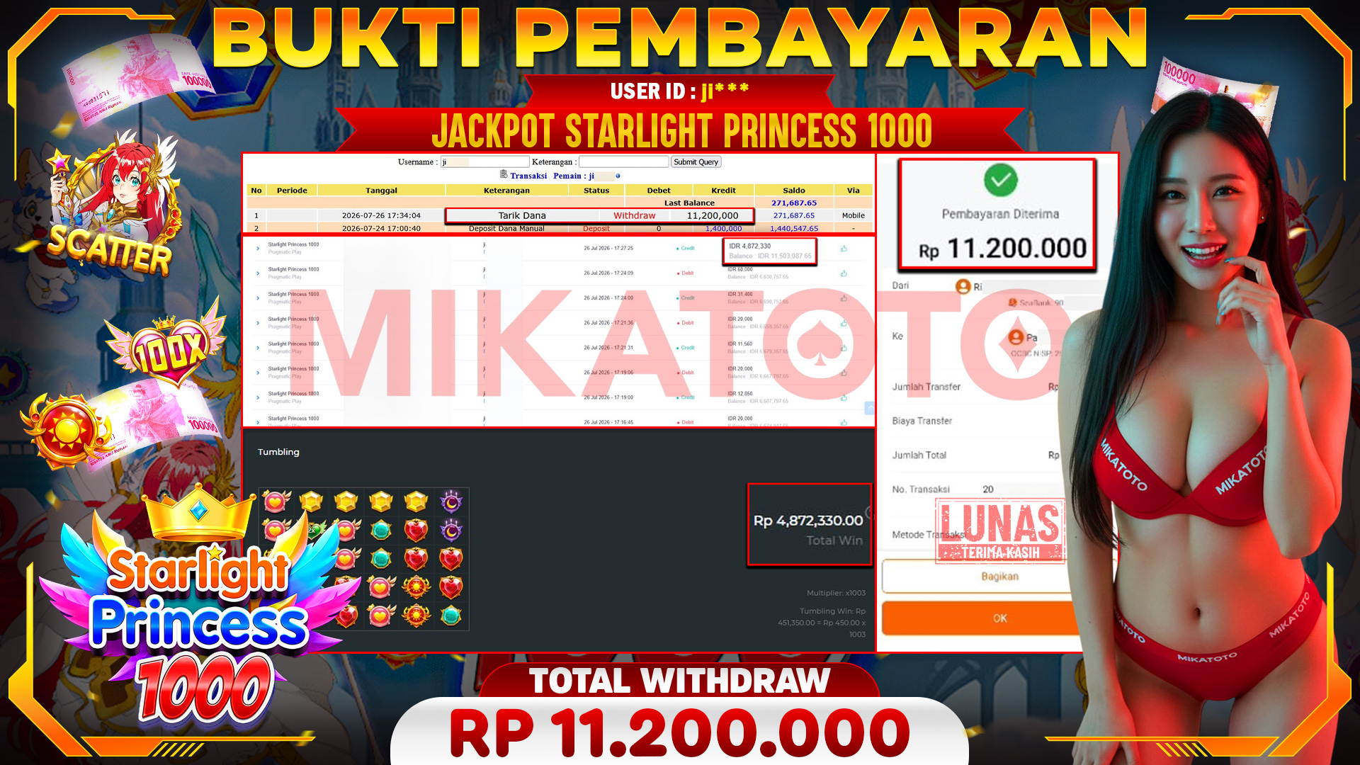 🏆 SELAMAT KEPADA PEMENANG JACKPOT DI Starlight Princess 1000- Pragmatic Play 11,200,000🏆