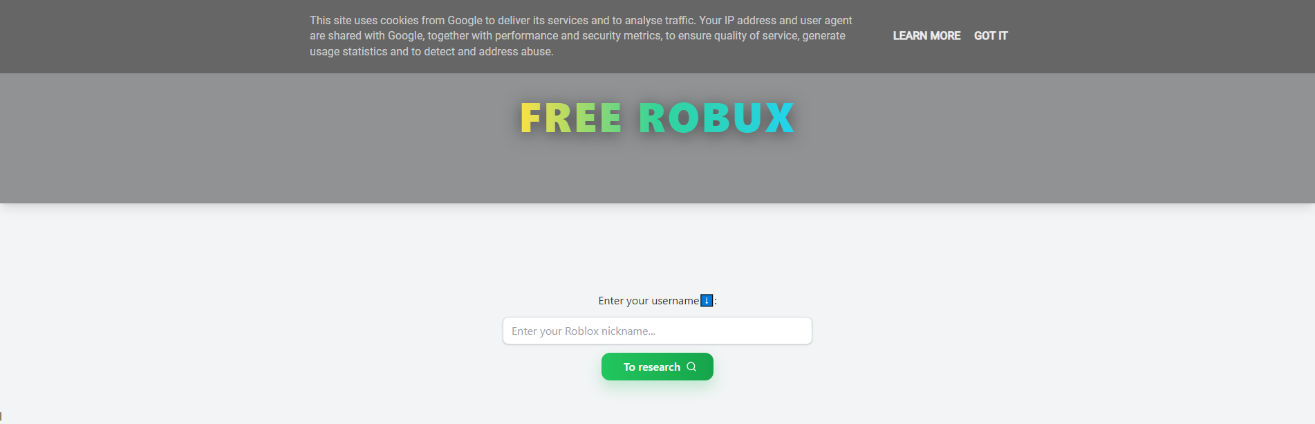 Forensic screenshot of rblox-robux.blogspot.com showing the phishing page layout