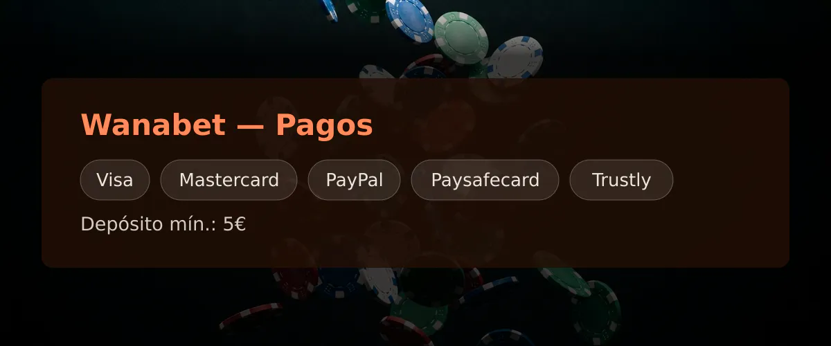 Wanabet — Pagos: Visa, Mastercard, PayPal, Paysafecard, Trustly