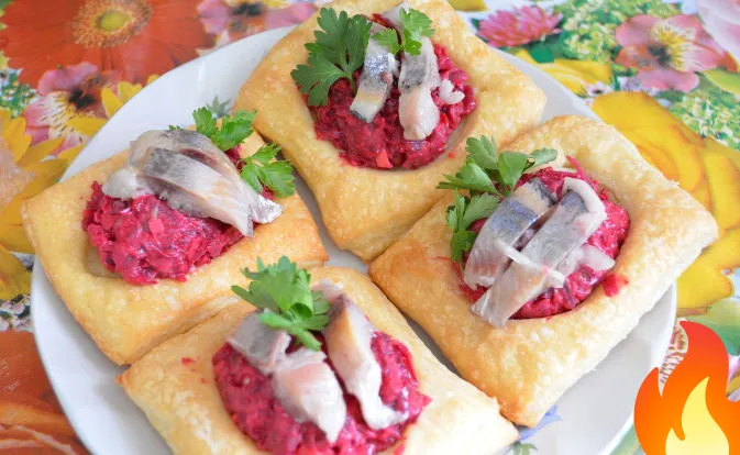 Постер Волованы со свеклой и сельдью