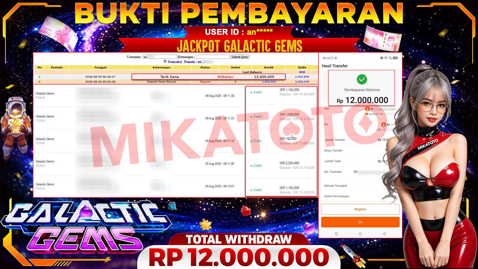 🏆 SELAMAT KEPADA PEMENANG JACKPOT DI Galactic Gems - PGSoft 12,000,000 🏆