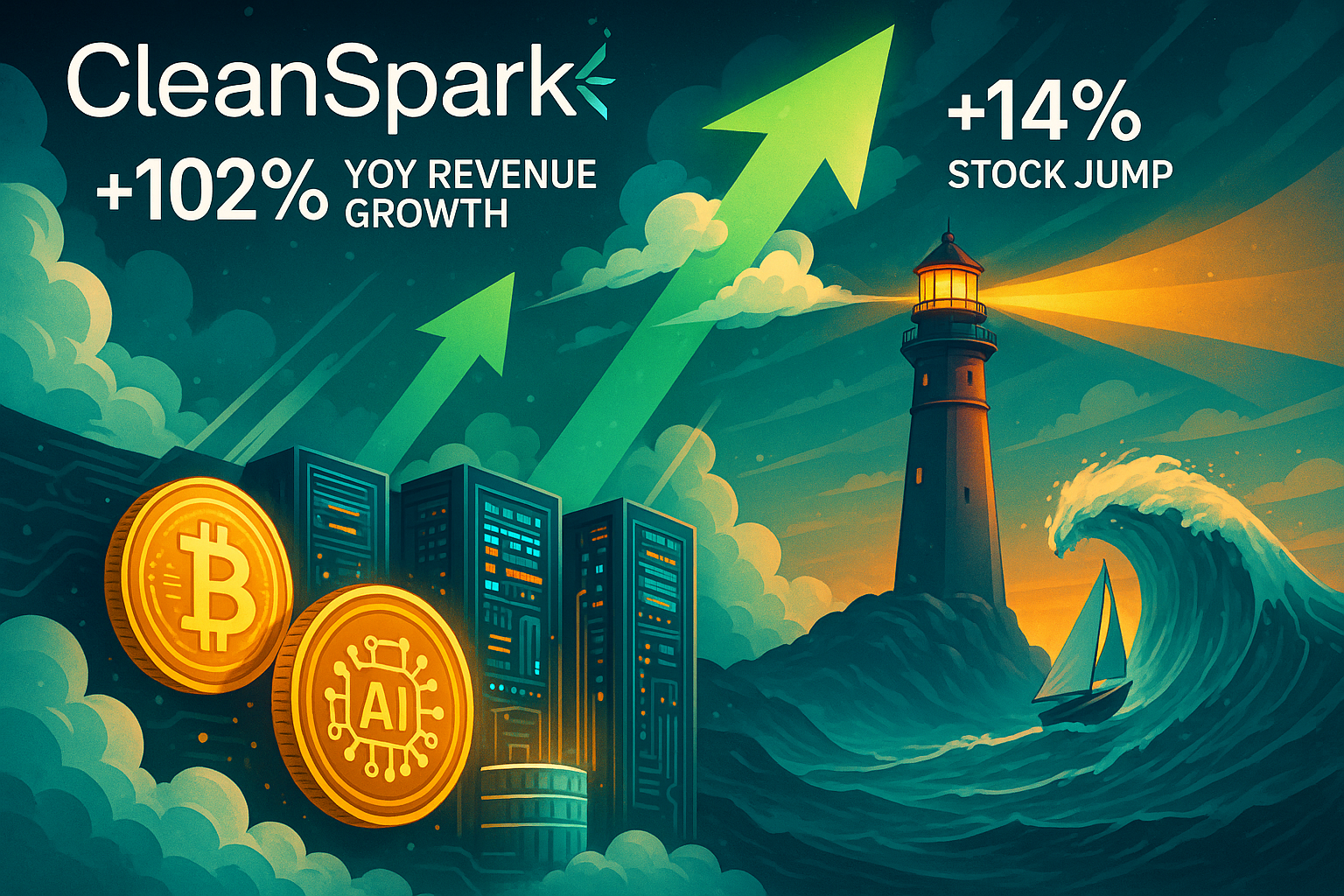 Illustration of CleanSpark's revenue growth and stock performance in the crypto and AI sectors