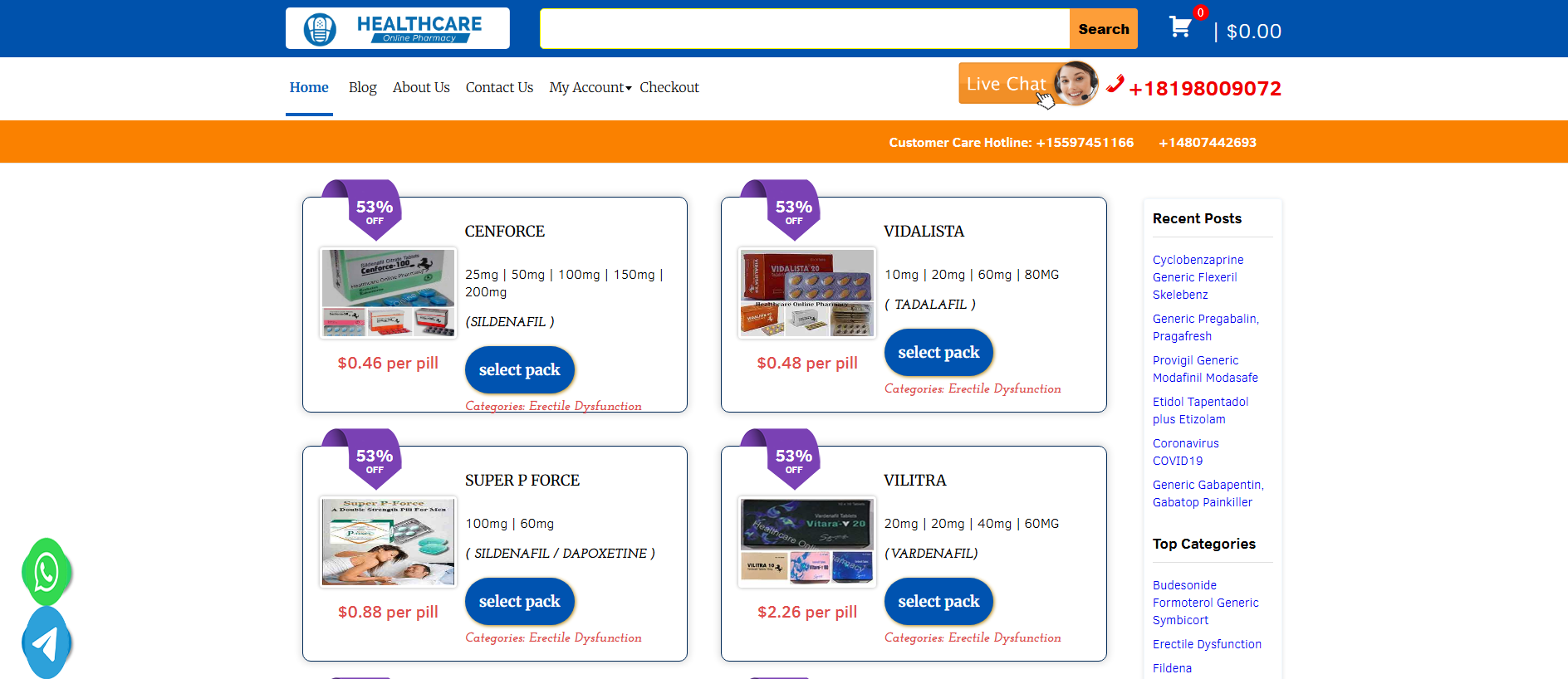 Forensic screenshot of healthcarepharmacyonline.com showing the phishing page layout