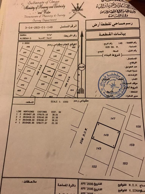 ارض سكنية مميزة في بركاء العقدة 3 رقم القطعة 148